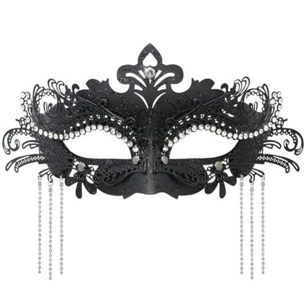 8376 Masquerade Mask with Rhinestone Chains Mysterious Venetian Ball Mask